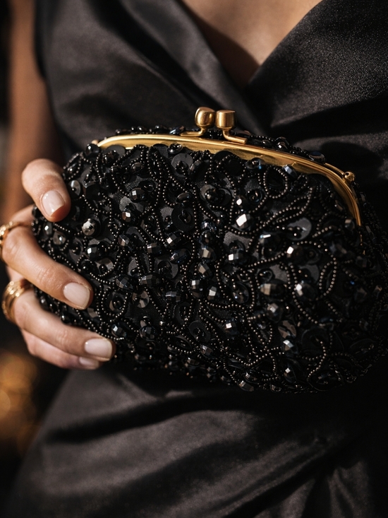 Source Unknown Handbags - Black Beaded Evening Clutch — Vintage Archive Piece ✨